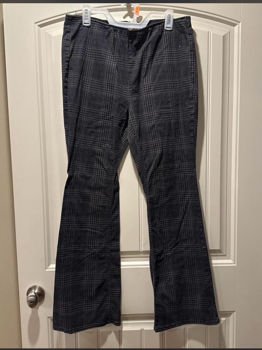 Black and Gray Plaid Print Flare Pants